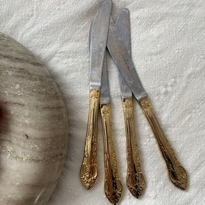 H. F. LTD Vintage Gold-Toned Stainless Steel 4 Dinner Knives